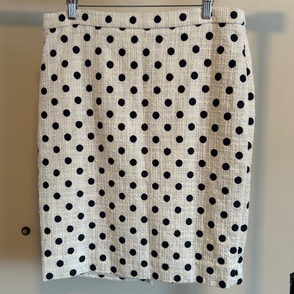 J Crew Pencil Skirt Size 10 Off White Navy Polka Dot